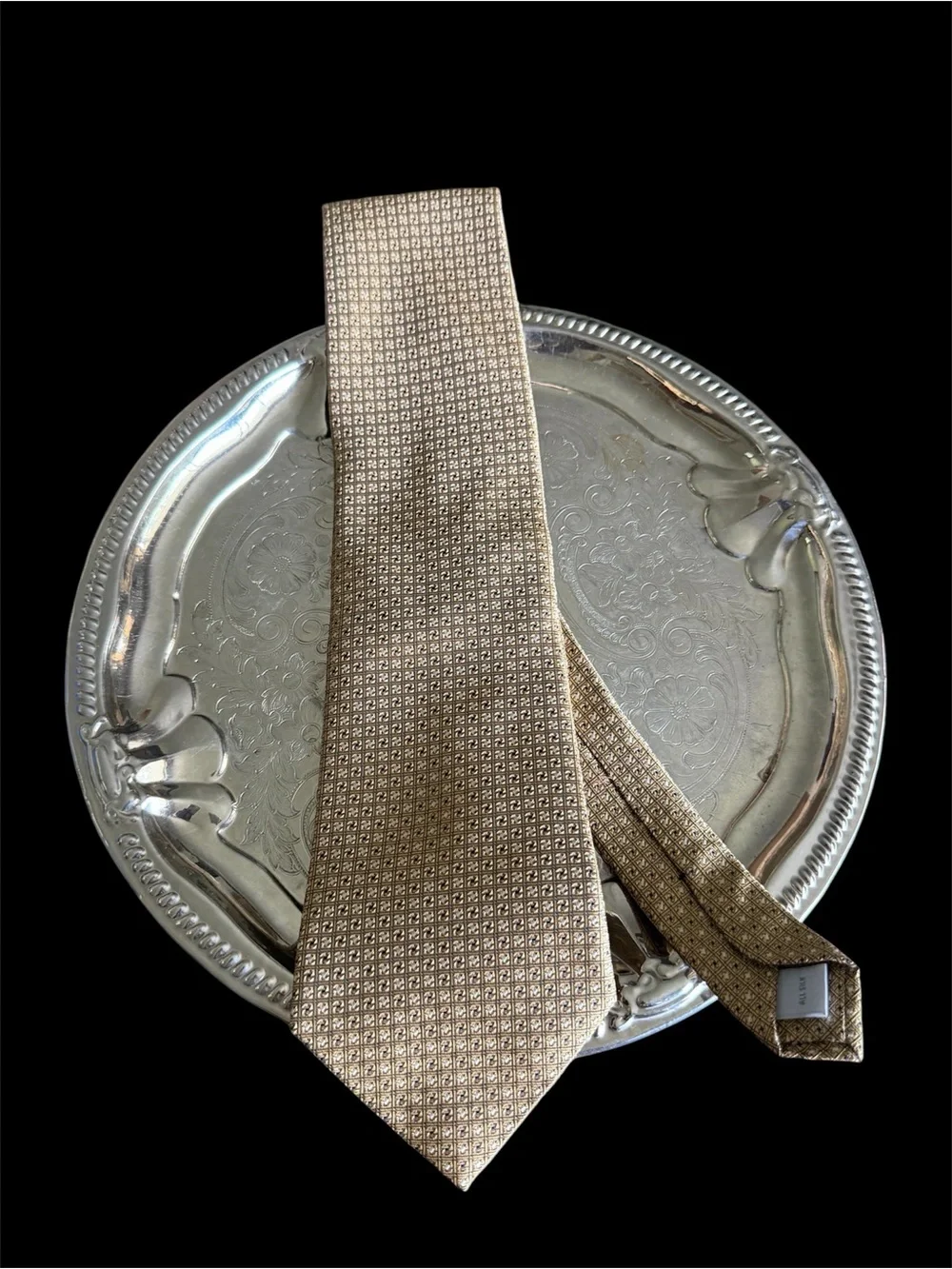Burma Bibas 7 Fold Geometric Medallion Raised Pattern Silk Tie